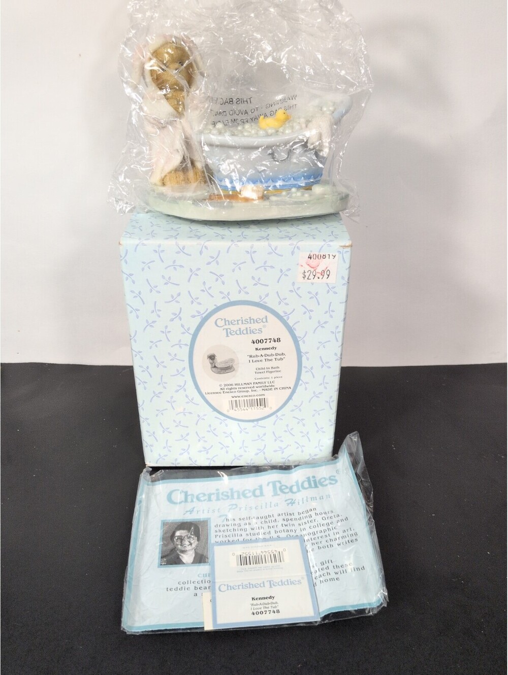 Cherished Teddies Kennedy Bear in towel bathtub Figurine 4007748 With COA, Box